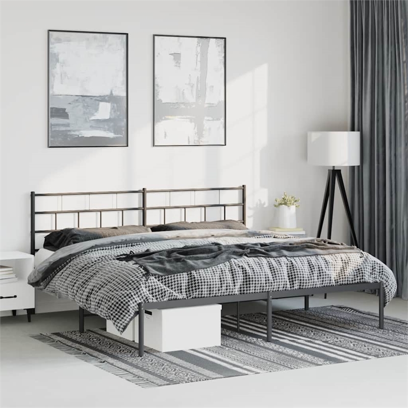 Pemberly Row Contemporary 72 x 84 Powder-Coated Metal Bed Frame in Black