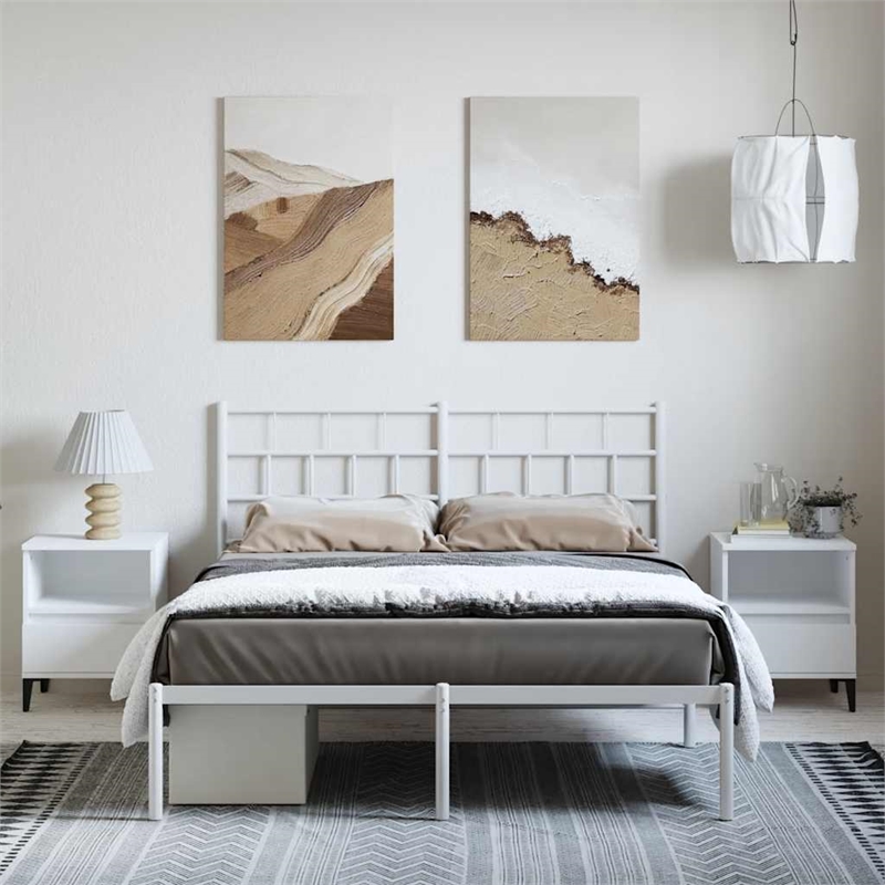 Pemberly Row Rectangular Powder-Coated Steel Full Bed Frame in White