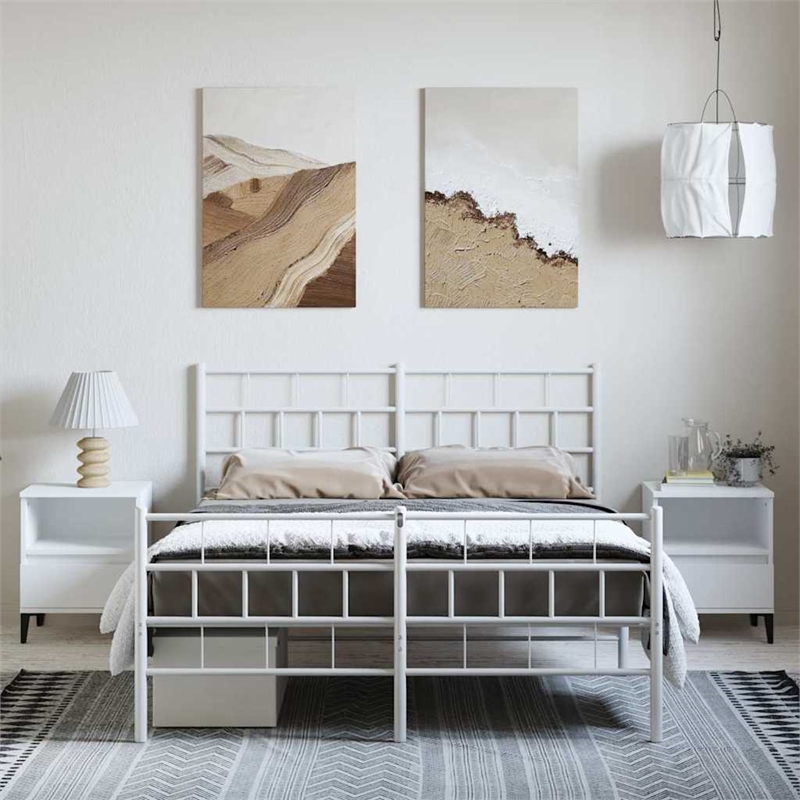 Pemberly Row 53.1x74.8 Powder-Coated Steel Bed Frame in White