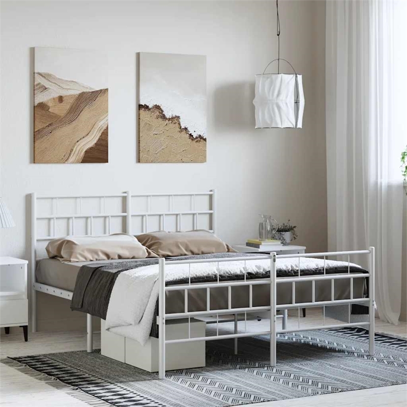Pemberly Row 53.1x74.8 Powder-Coated Steel Bed Frame in White
