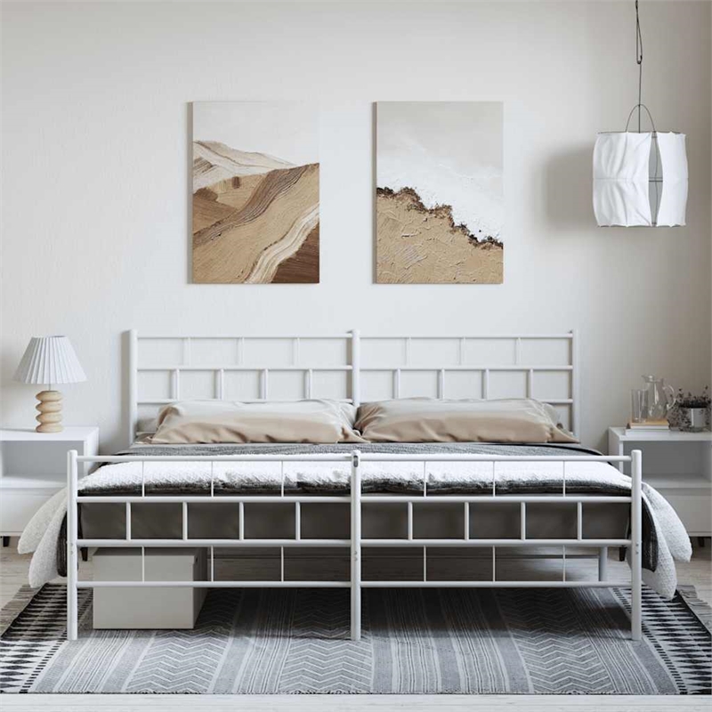 Pemberly Row Contemporary 72 x 84 Steel Bed Frame in White Finish
