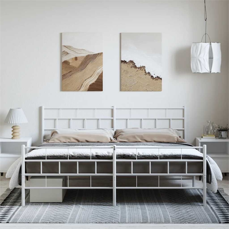 Pemberly Row Contemporary 76 x 80 Steel Bed Frame in White Finish