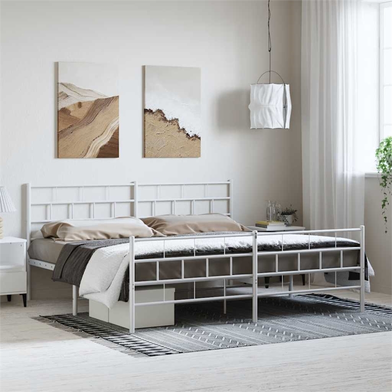 Pemberly Row Contemporary 76 x 80 Steel Bed Frame in White Finish