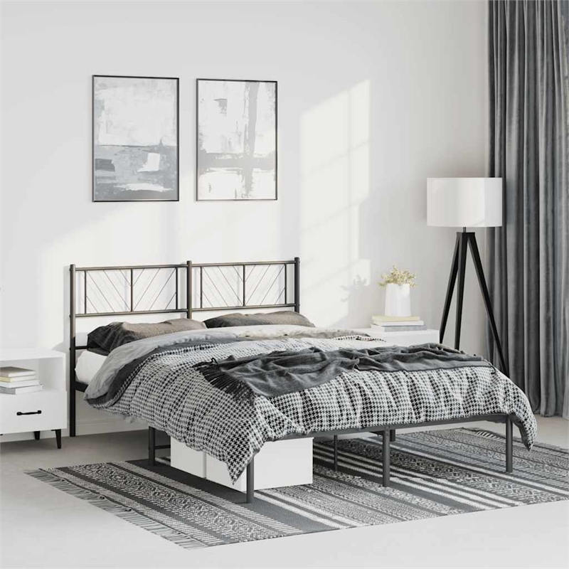 Pemberly Row Powder-Coated Steel Full/Double Bed Frame in Black