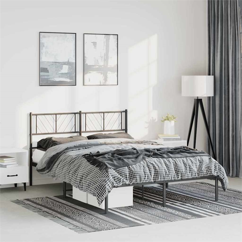 Pemberly Row Contemporary Powder-Coated Steel King Bed Frame in Black