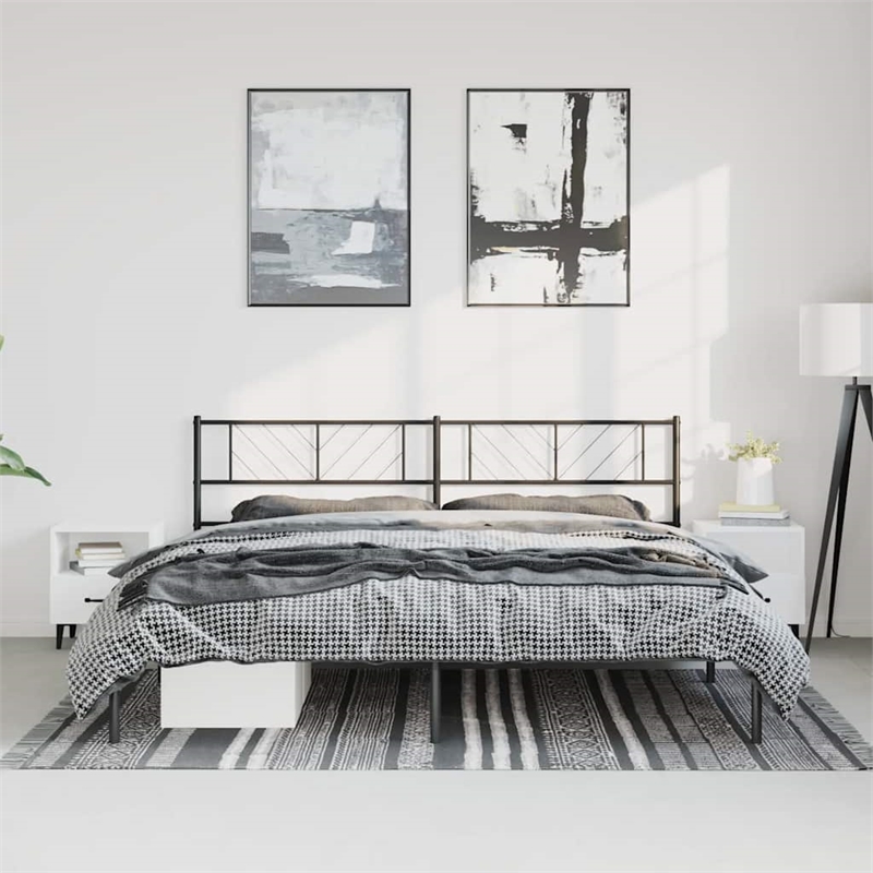 Pemberly Row Powder-Coated Steel Cal King/Double Bed Frame in Black