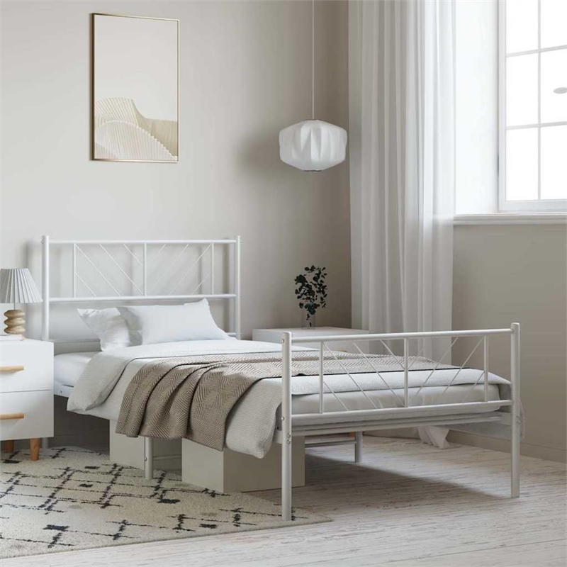 Pemberly Row Rectangular Modern Steel Twin Bed Frame Bed Frame in White
