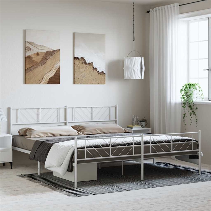 Pemberly Row Metal 76 x 80 Powder-Coated Steel Bed Frame in White