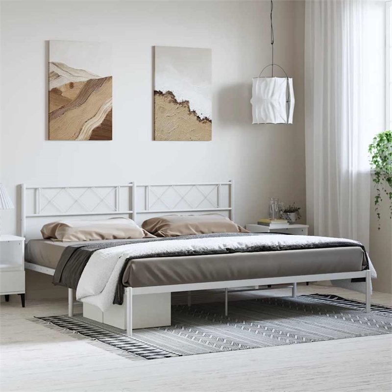 Pemberly Row 72 x 82.9 Black Powder-Coated Stee Bed Frame in White