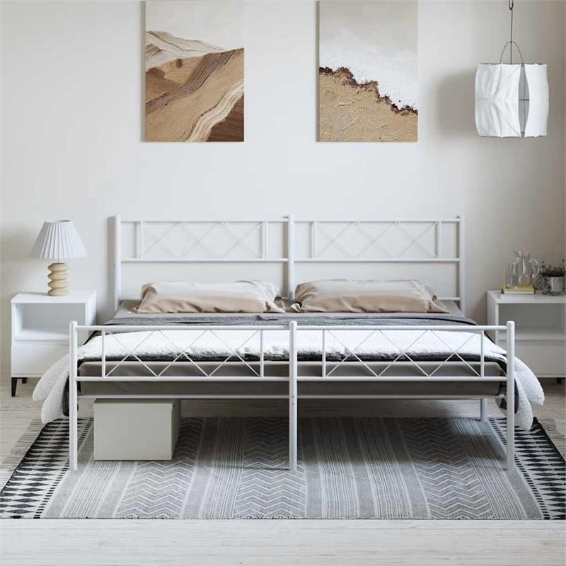 Pemberly Row Contemporary 72 x 84 Powder-coated steel Bed Frame in White