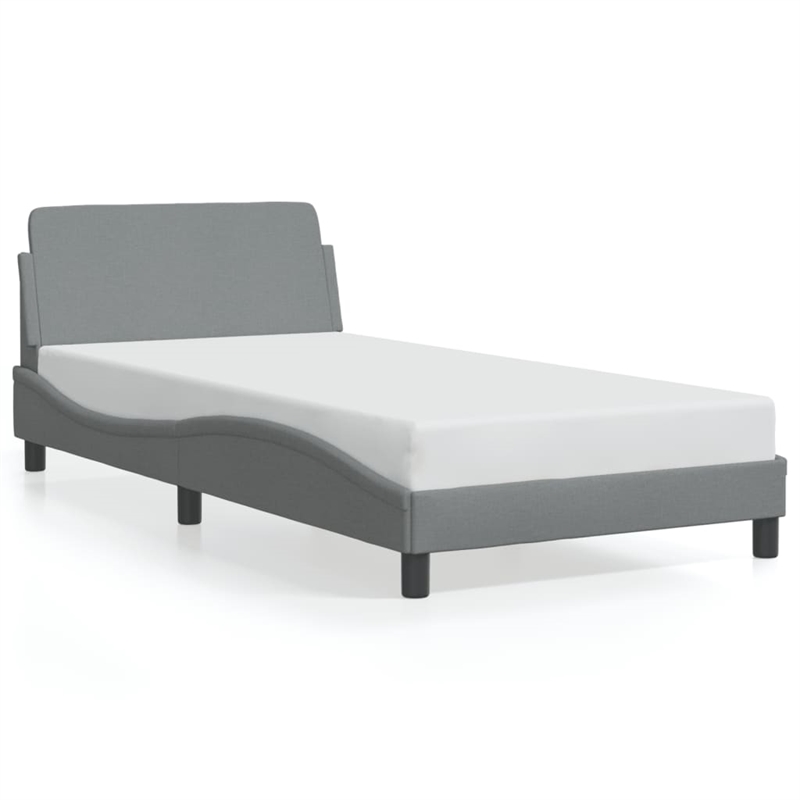 Pemberly Row Contemporary Fabric Polyester Twin Bed Frame in Light Grey
