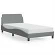 Pemberly Row Contemporary Fabric Polyester Twin Bed Frame in Light Grey