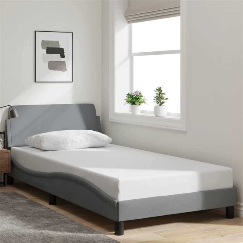 Pemberly Row Contemporary Fabric Polyester Twin Bed Frame in Light Grey