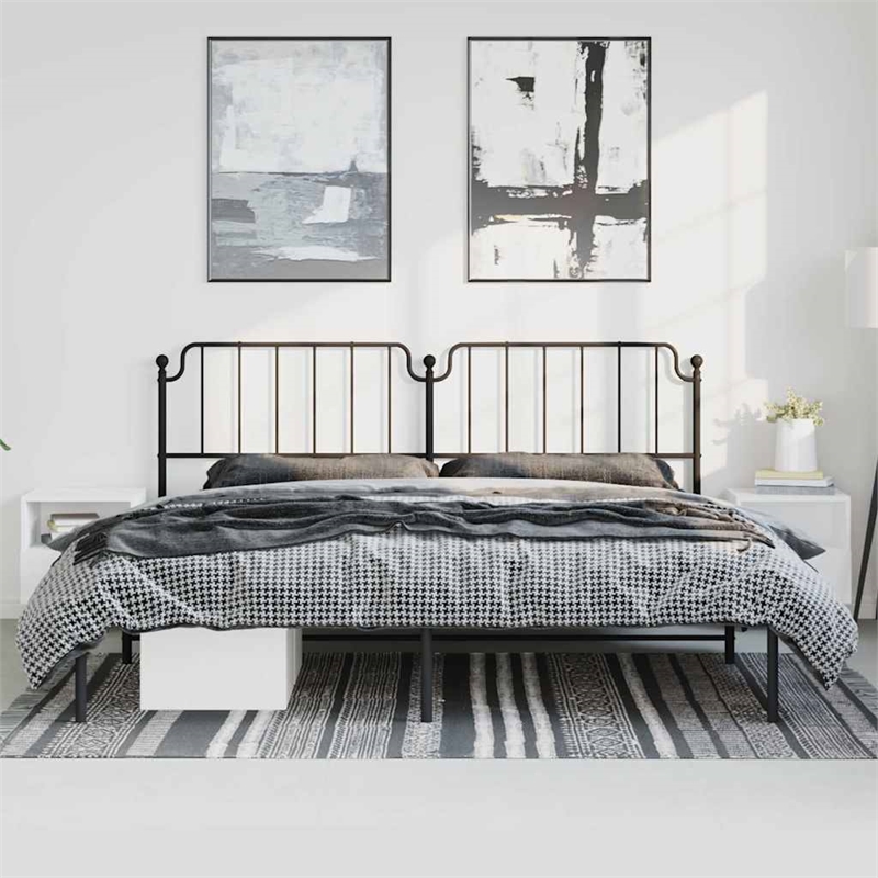 Pemberly Row Powder-Coated Steel Cal King/Double Bed Frame in Black
