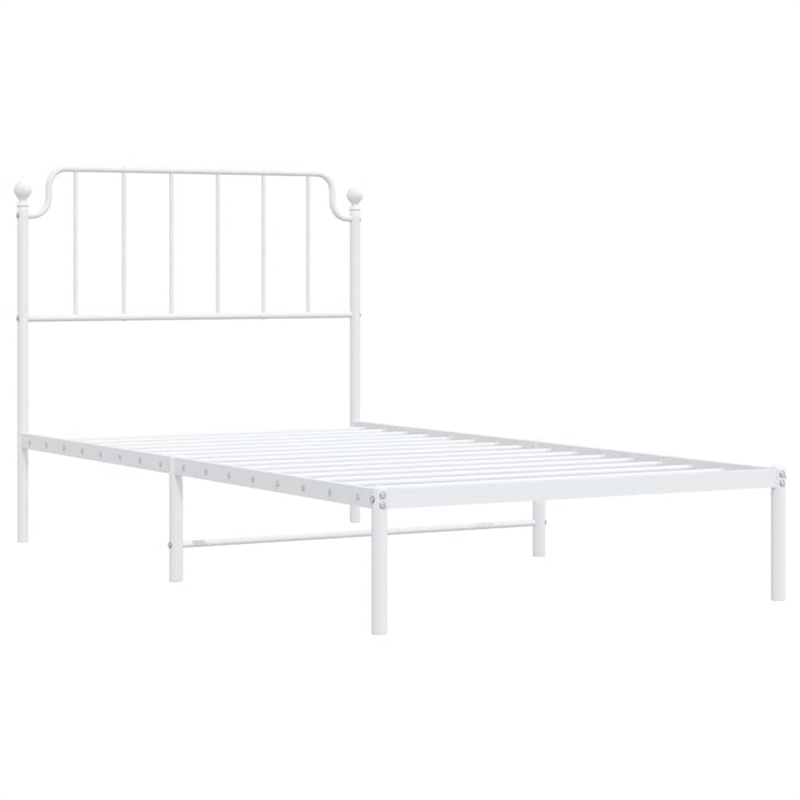 Pemberly Row Contemporary Powder-Coated Steel Single Bed Frame in White