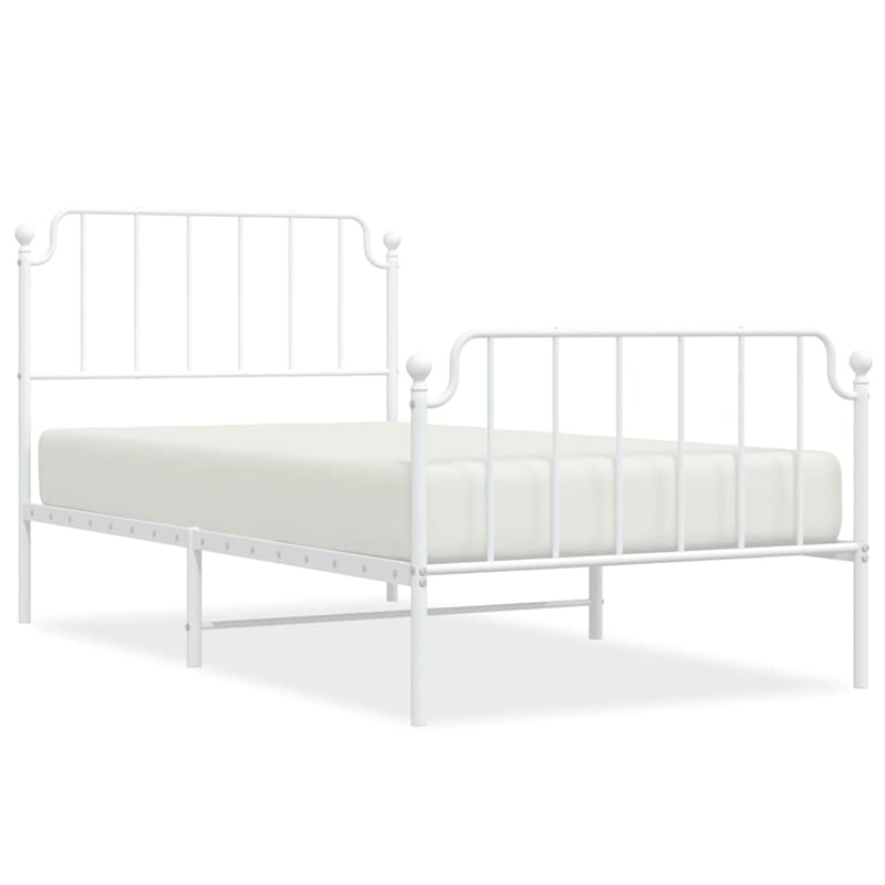 Pemberly Row Classic Style Durable Steel Single Bed Frame in White
