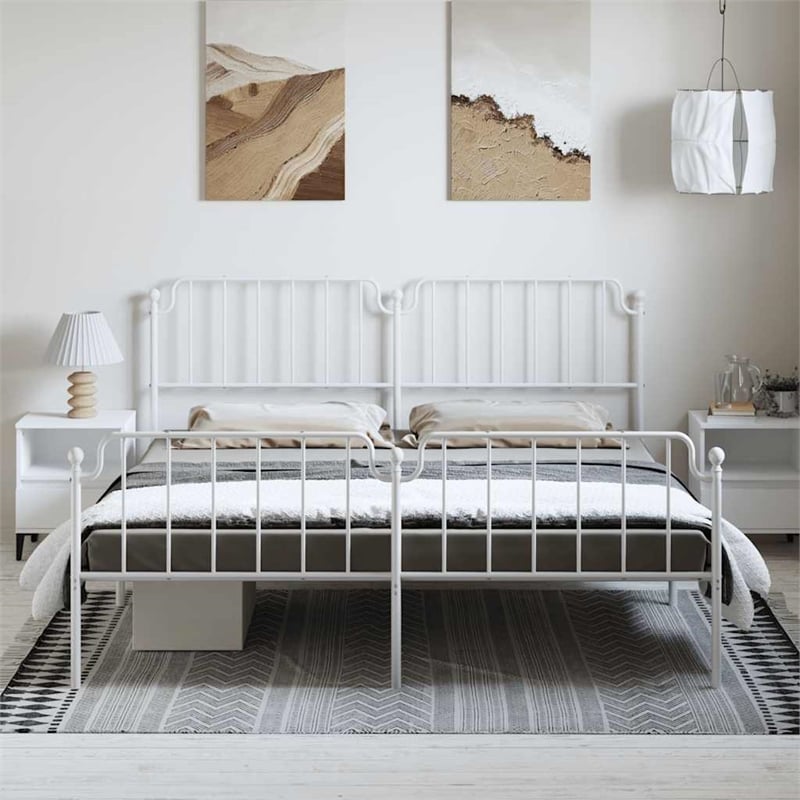 Pemberly Row Rectangular Powder-Coated Steel Full Bed Frame in White