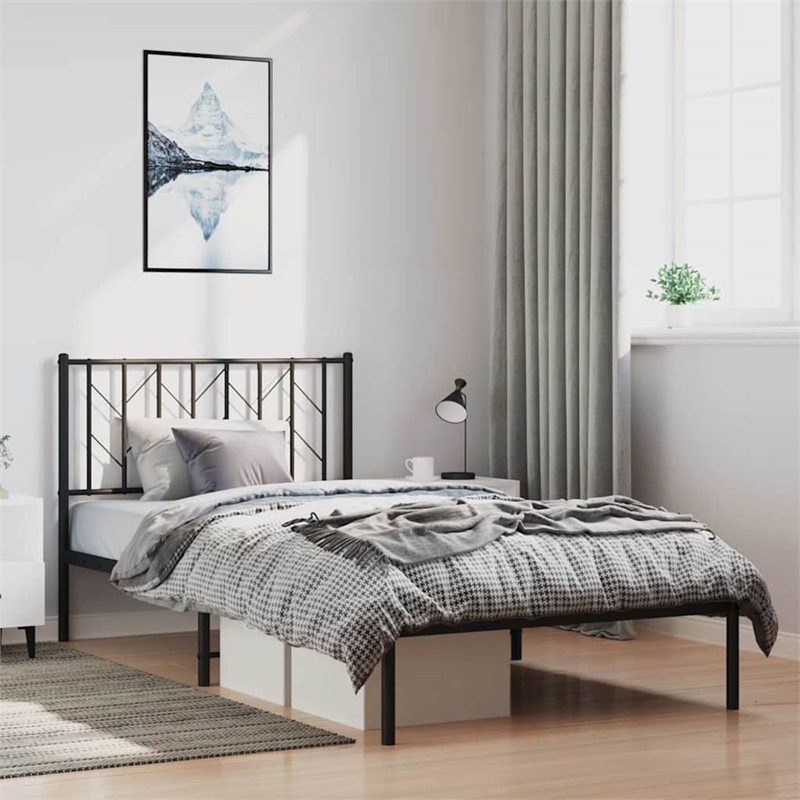 Pemberly Row Contemporary Powder-Coated Steel Single Bed Frame in Black
