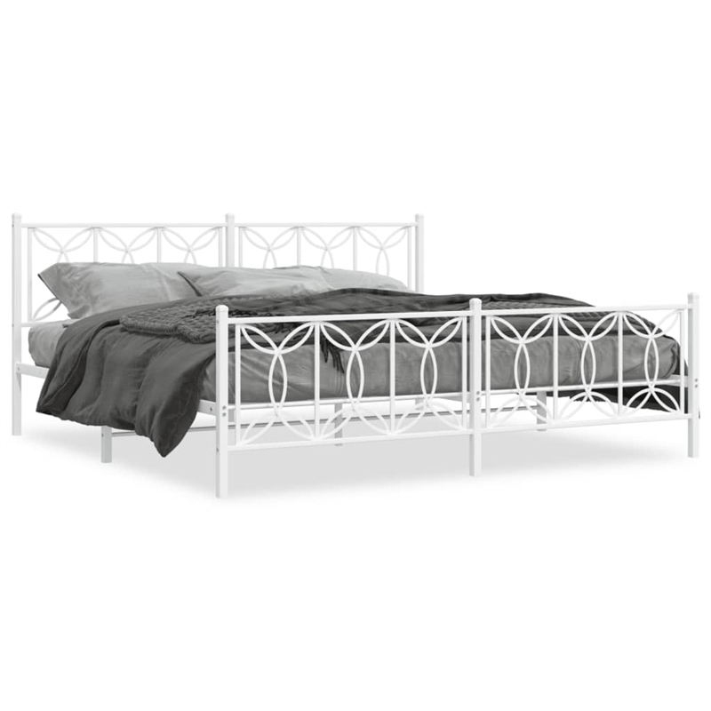 Pemberly Row Contemporary Rectangular Modern 76 x 80 Bed Frame in White
