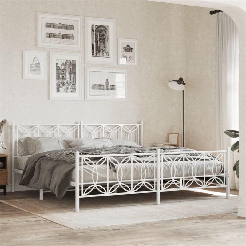 Pemberly Row Contemporary Rectangular Modern 76 x 80 Bed Frame in White