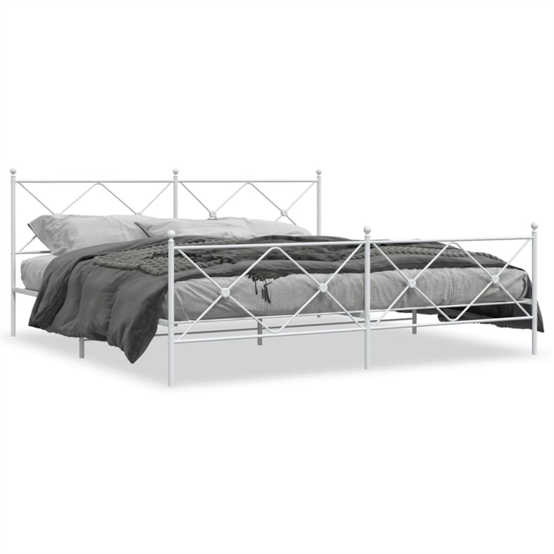 Pemberly Row Contemporary 76 x 80 Rectangular Bed Frame in White Steel