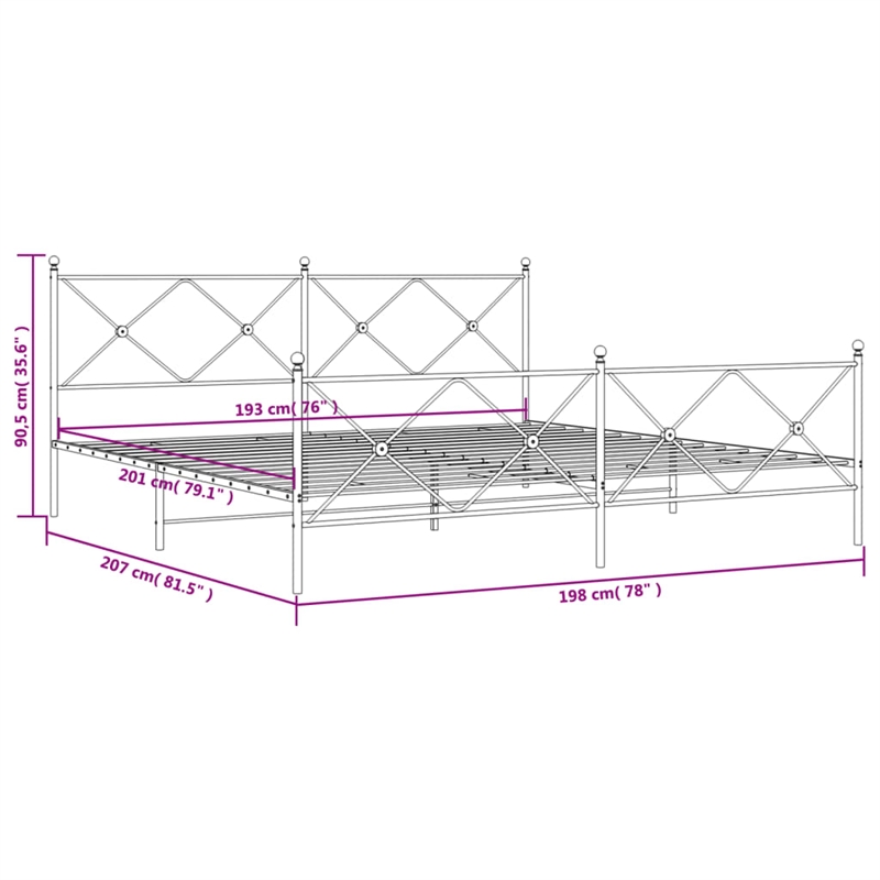 Pemberly Row Contemporary 76 x 80 Rectangular Bed Frame in White Steel