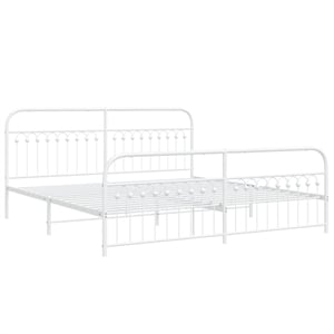 Pemberly Row Contemporary 76 x 80 Rectangular Bed Frame in White Steel