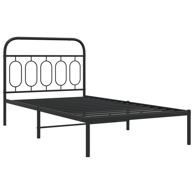 Pemberly Row Contemporary 39.4x78.7 Rectangular Bed Frame in Black Steel