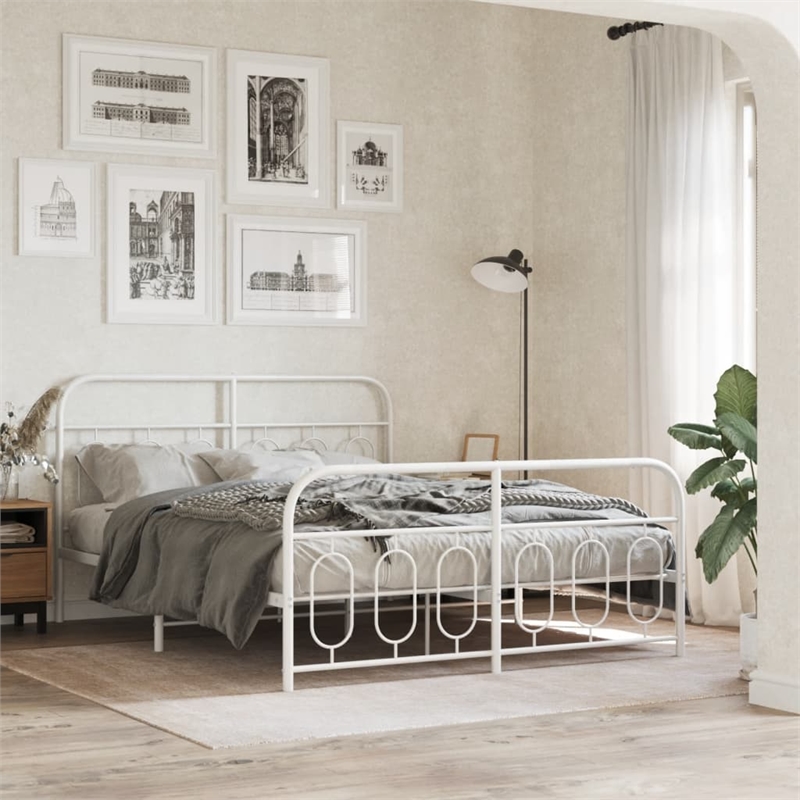 Pemberly Row Modern Rectangular Steel King Bed Frame in White