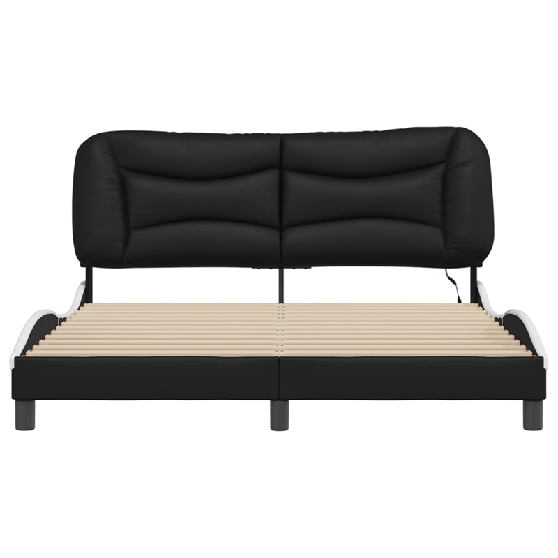 Pemberly Row Engineered Wood Faux Leather Queen Bed Frame in Black and White