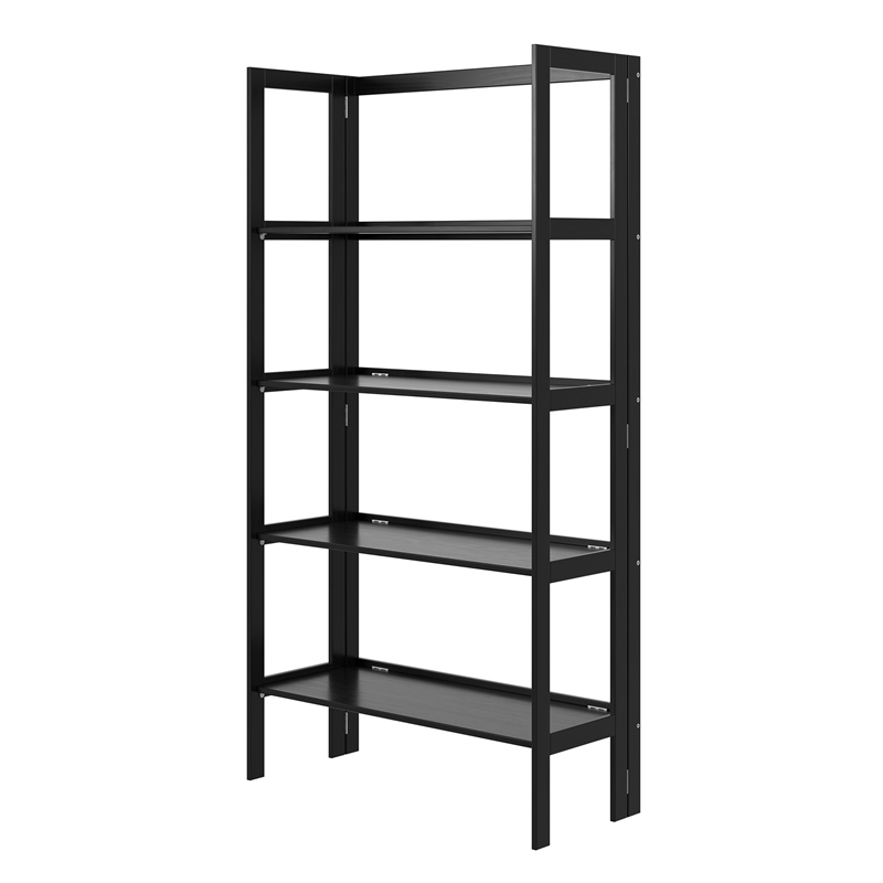 Pemberly Row Modern Solid Wood 4-Shelves Folding Bookcase in Black
