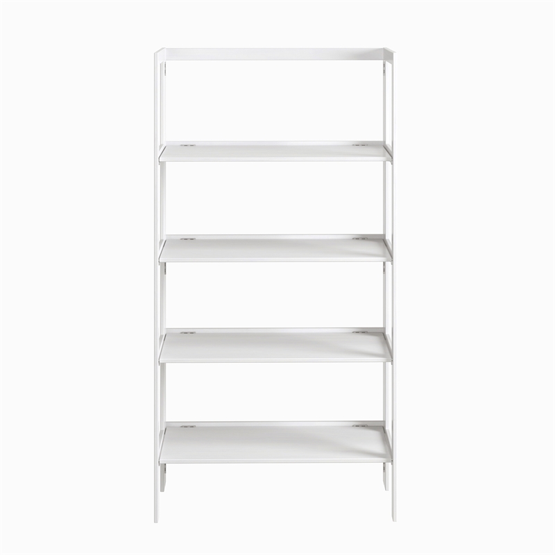 Pemberly Row Modern Solid Wood 4-Shelves Folding Bookcase in White
