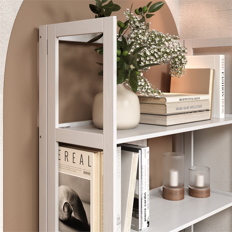 Pemberly Row Modern Solid Wood 4-Shelves Folding Bookcase in White