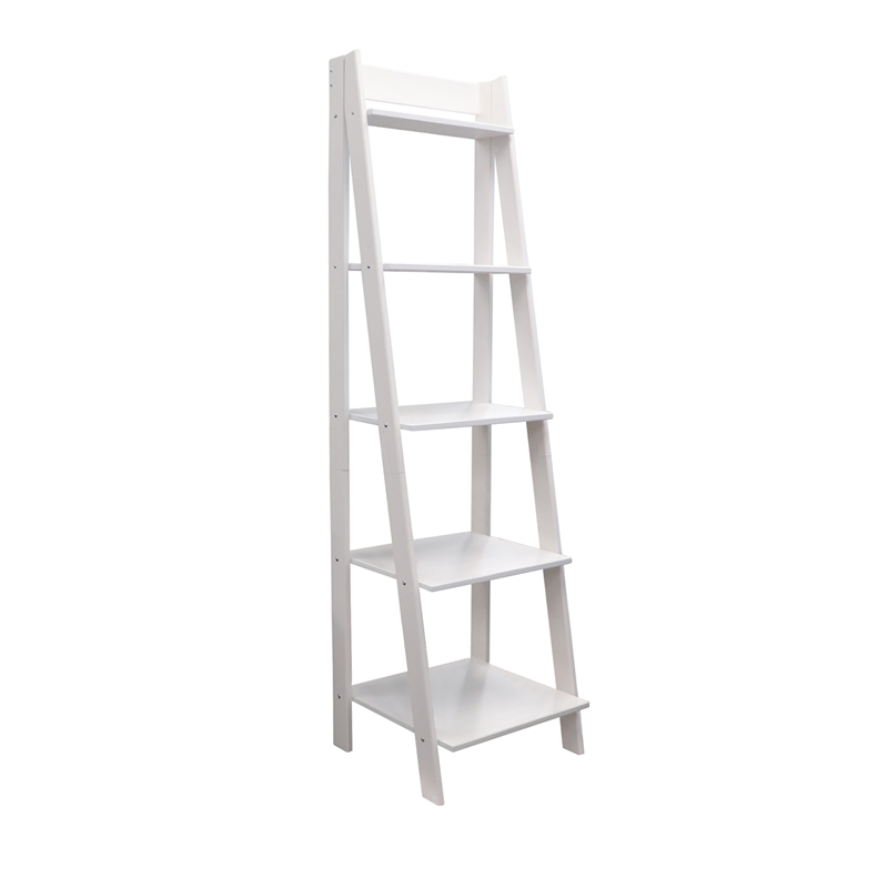 Pemberly Row Modern Solid Wood 5-Shelves Ladder Bookcase in White