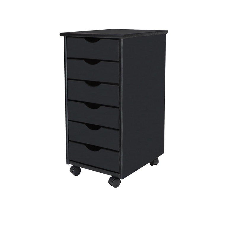 Pemberley Row Solid Wood Black Utility Cart Rectangular Smooth Mobility 15.25