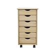 Pemberly Row Modern Solid Wood 6-Drawers Roll Utility Cart in Unfinished