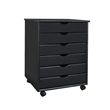 Pemberly Row Modern Solid Wood 6-Drawers Wide Roll Utility Cart in Black