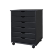 Pemberly Row Modern Solid Wood 6-Drawers Wide Roll Utility Cart in Black