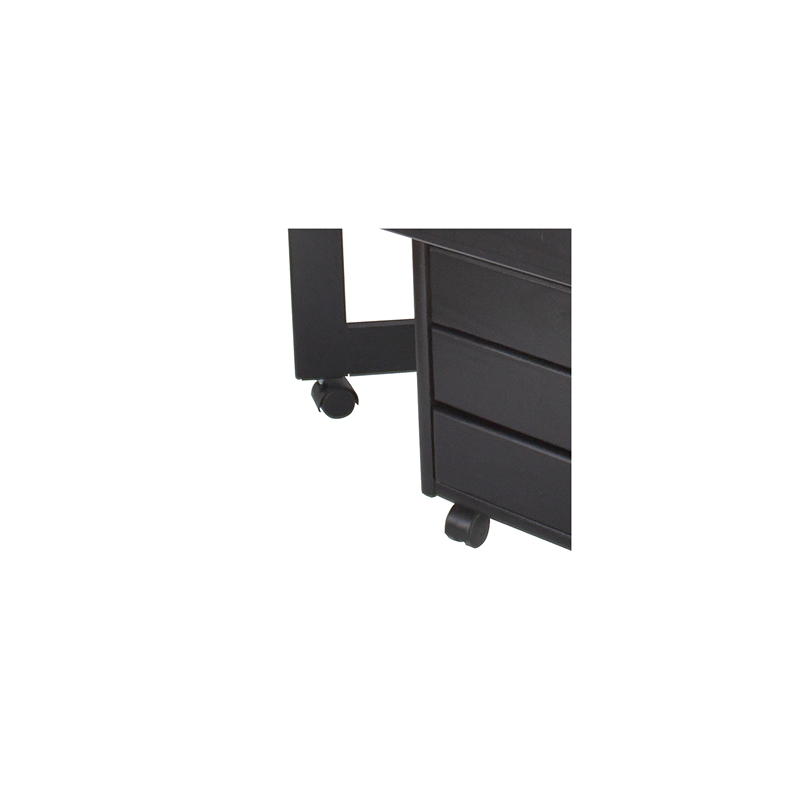 Pemberly Row Solid Wood 7-Drawers Gate Leg Roll Utility Cart Desk in Black