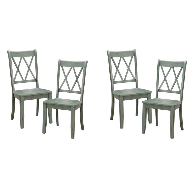 Pemberly Row Contemporary Wood Dining Room Side Chair in Teal (Set of 4)