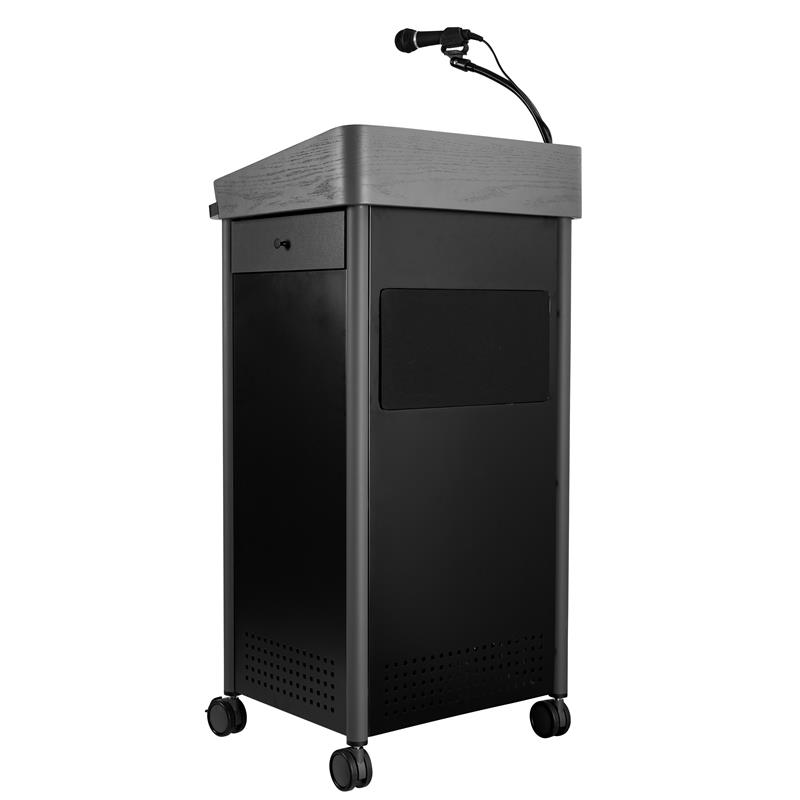 Pemberly Row Metal Lectern with Sound and Handheld Mic in Charcoal
