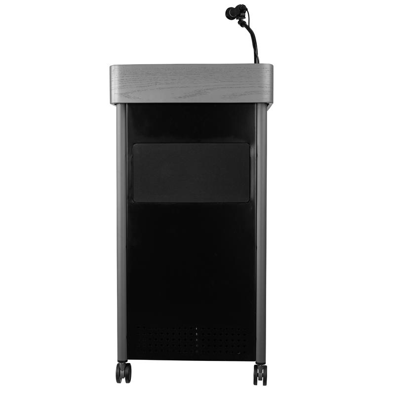 Pemberly Row Metal Lectern with Sound and Handheld Mic in Charcoal