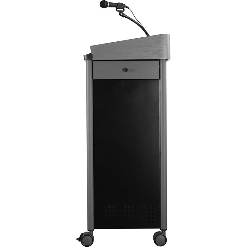 Pemberly Row Metal Lectern with Sound and Handheld Mic in Charcoal