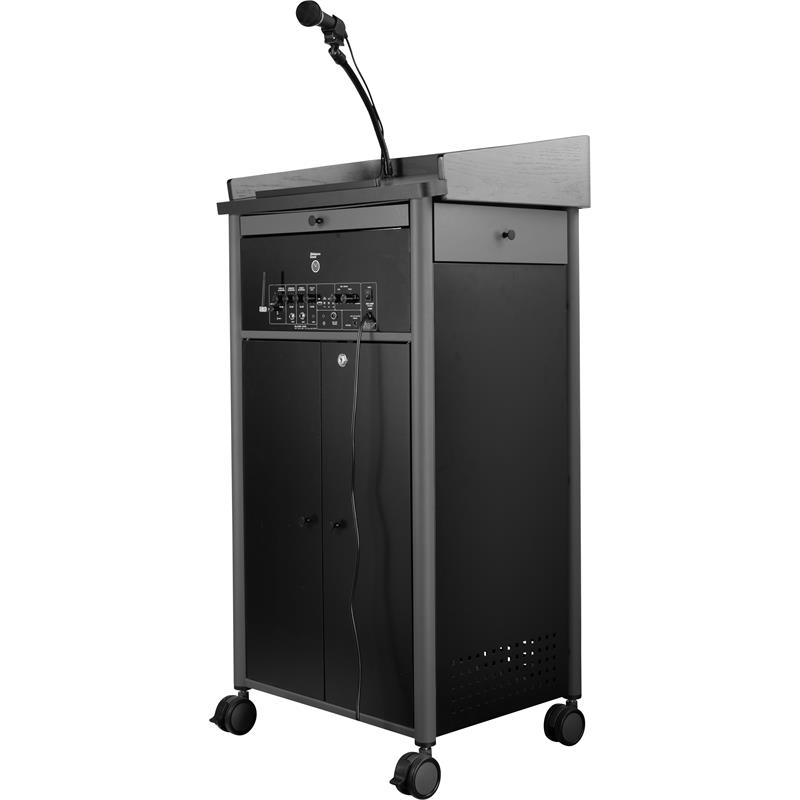 Pemberly Row Metal Lectern with Sound and Handheld Mic in Charcoal
