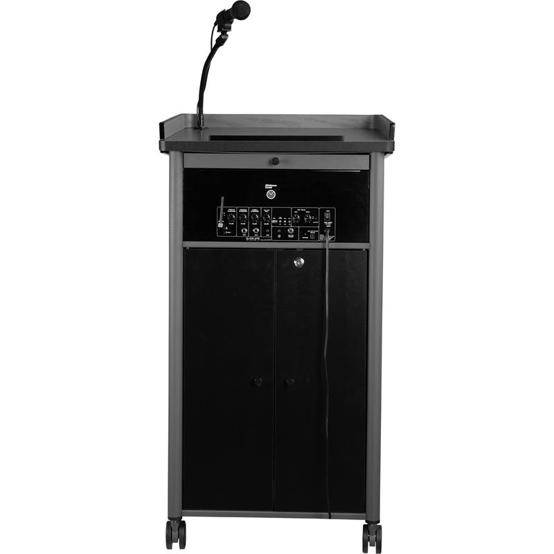 Pemberly Row Metal Lectern with Sound and Handheld Mic in Charcoal