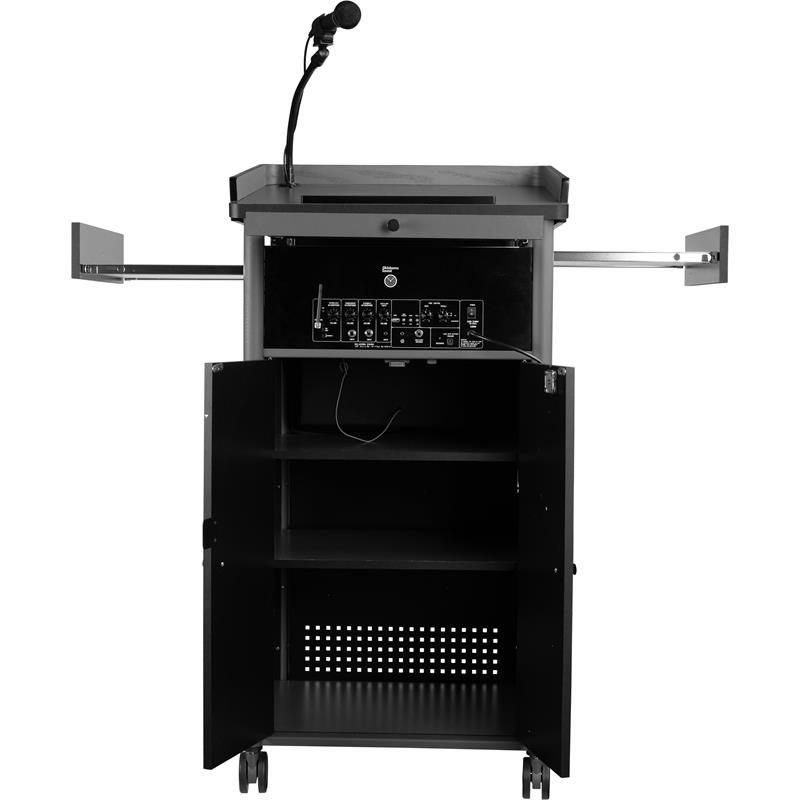 Pemberly Row Metal Lectern with Sound and Handheld Mic in Charcoal
