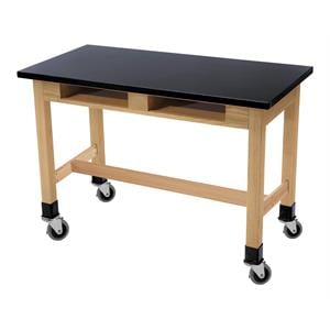 Pemberly Row 24x60&quot Science Lab Table with Book Compartments & Casters in Black