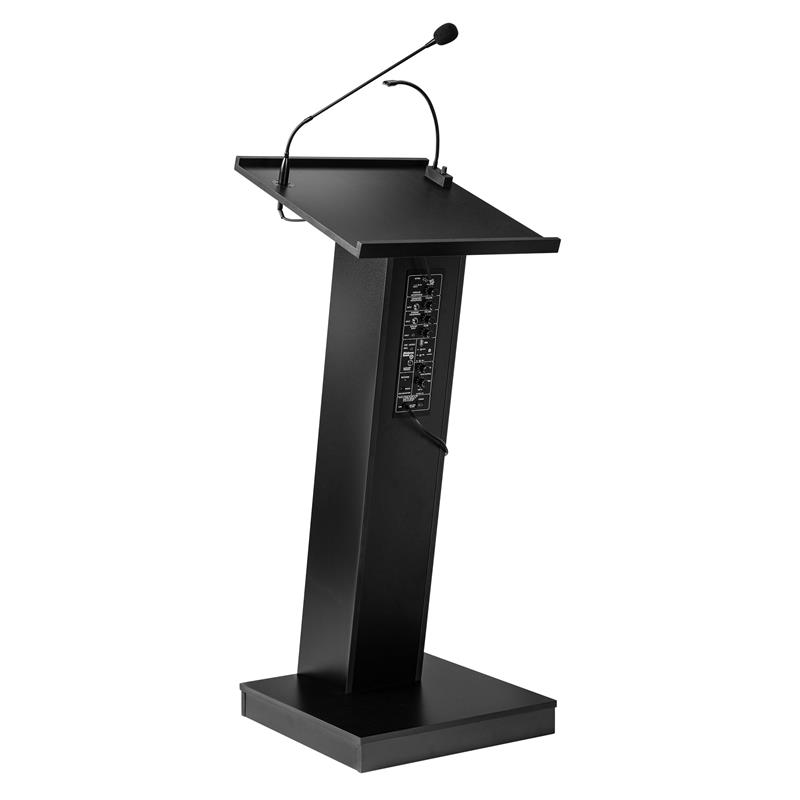Pemberly Row Contemporary Wood Lectern with Speaker in Black