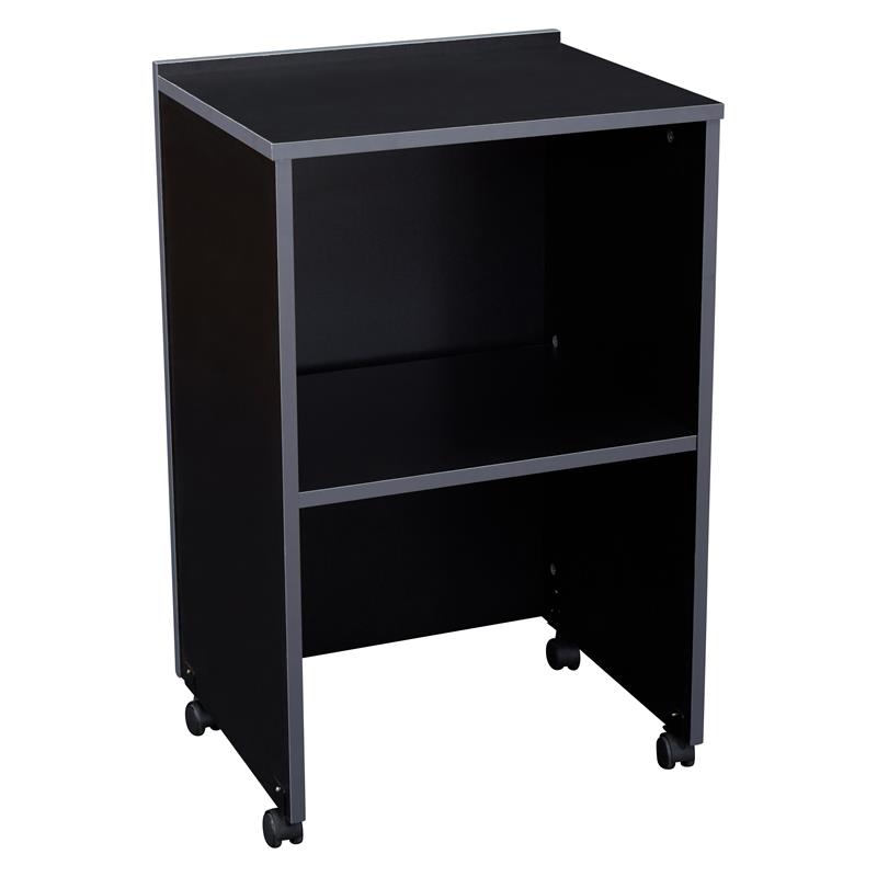 Pemberly Row Contemporary Wood AV Cart/Lectern Base in Black