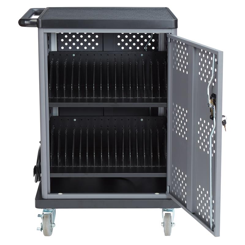 Pemberly Row Modern Metal Duet Charging Cart with Storage in Black
